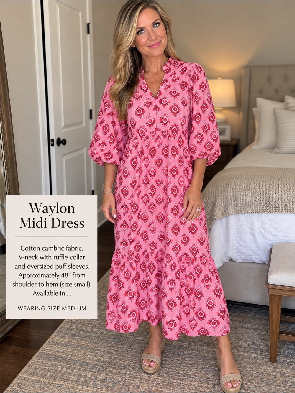 Mud Pie Pink Printed Midi Dress